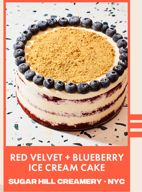 red velvet and blueberry ice cream cake