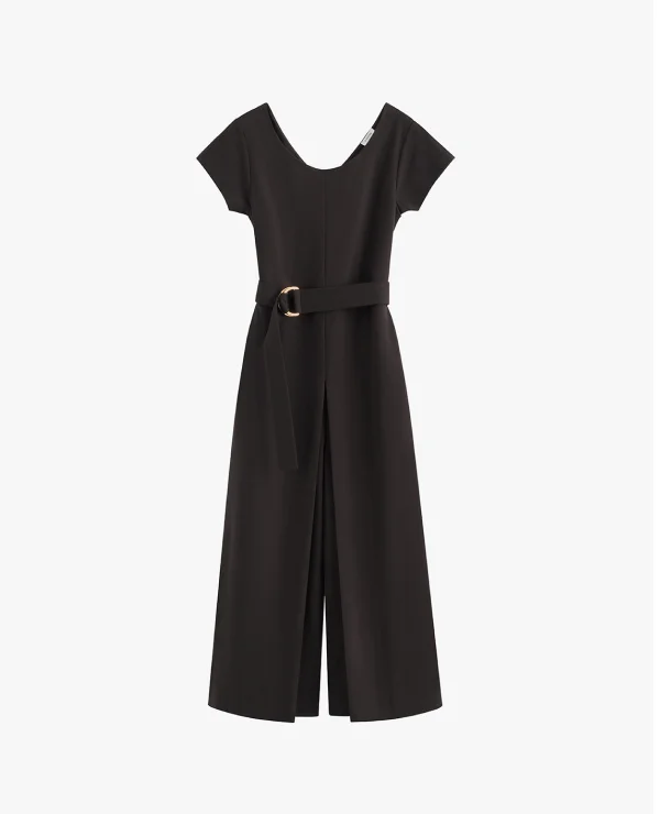 ponte Pleated Jumpsuit Mocha