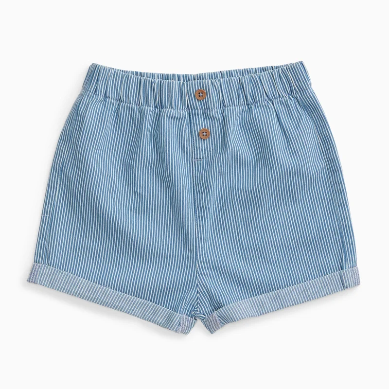 Image of Striped Soft Denim Shorts