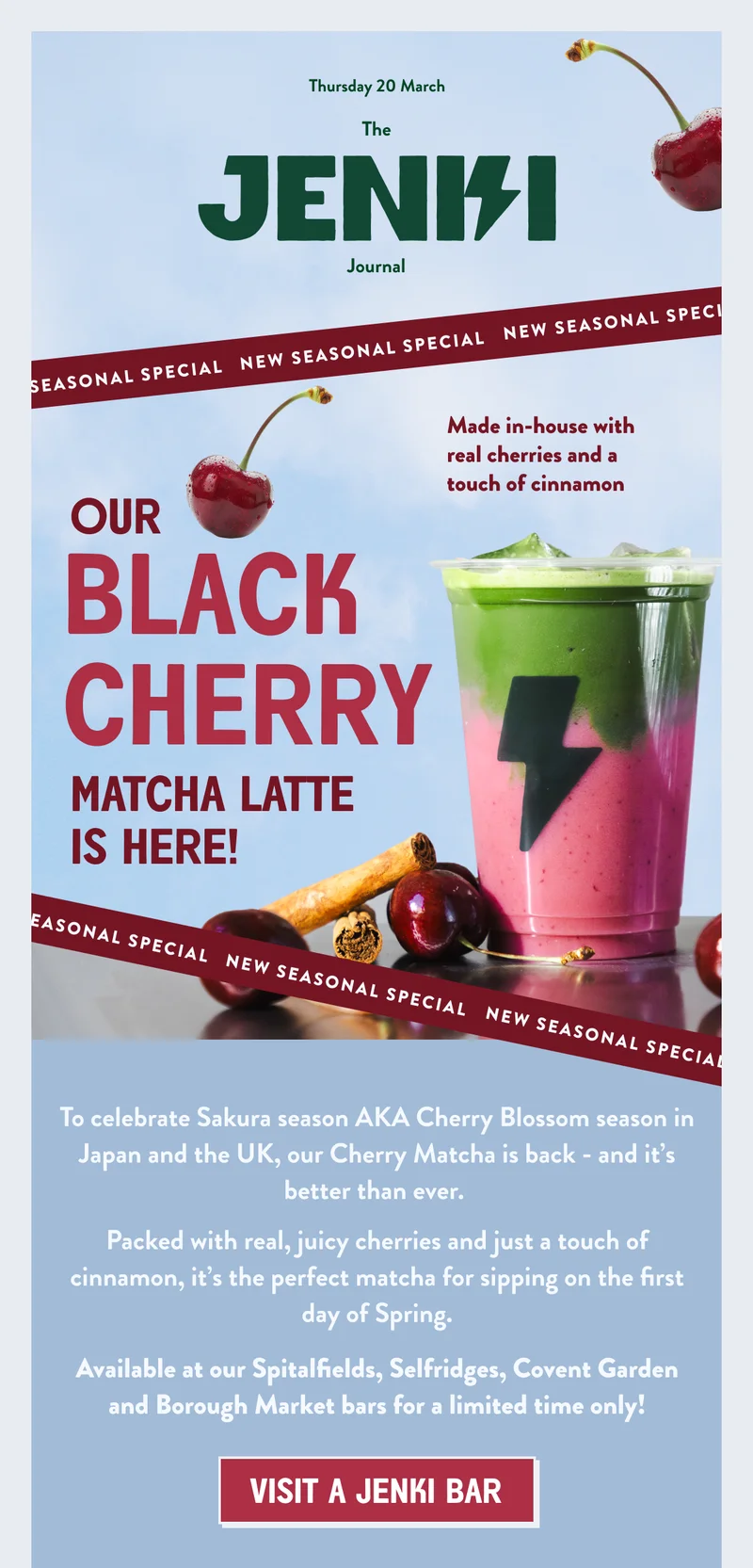 JENKI Black cherry matcha latte
