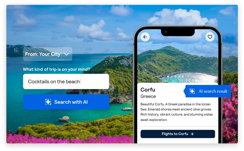 Image depicting the Savvy Search feature being used on the Skyscanner app