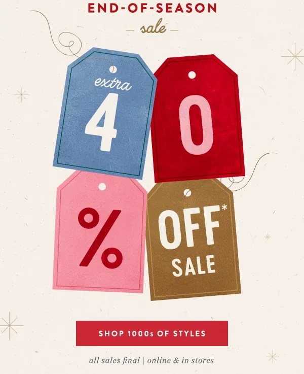 Extra 40% off sale. Shop 1000s of styles