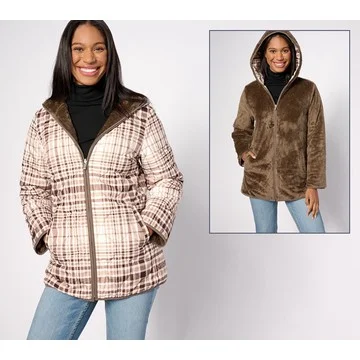 Susan Graver Reversible Quilted Woven & Plush Fleece Jacket