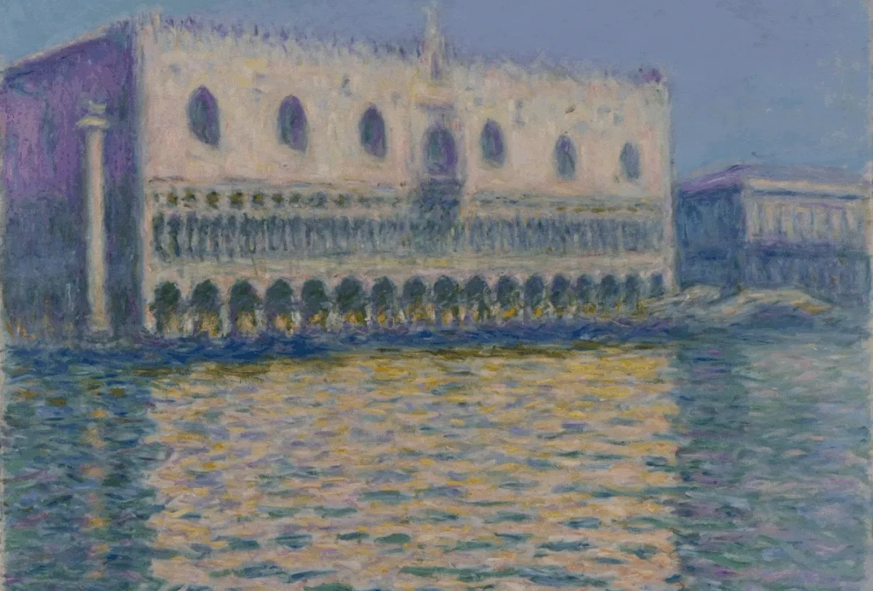 A GIF of an Impressionist painting, an abstract sculpture, and a photograph of a woman