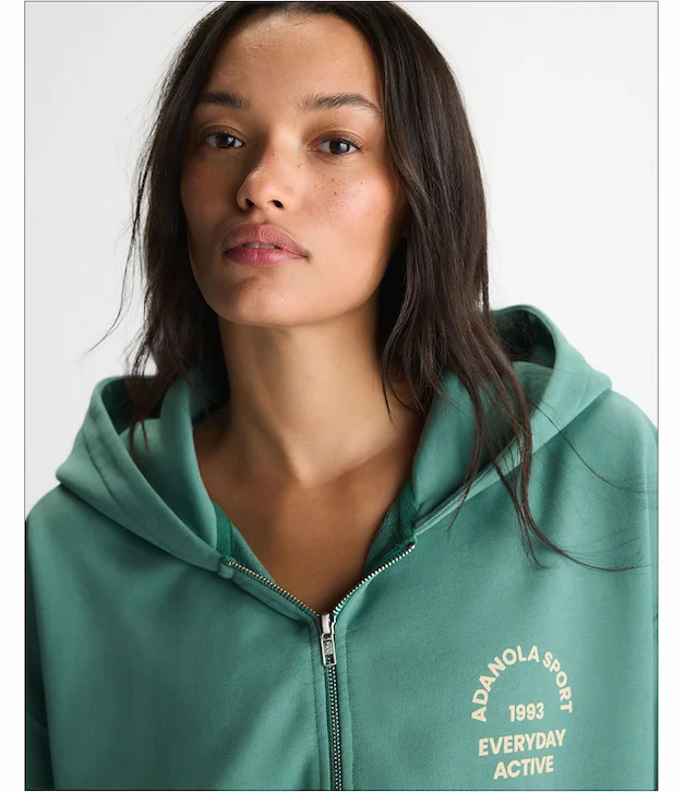 Everyday Active Washed Relaxed Zip Through Hoodie - Eucalyptus Green/Buttercream