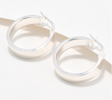 UltraFine 950 Silver Squared Edge 0.75" Hoop Earrings, 2.8g