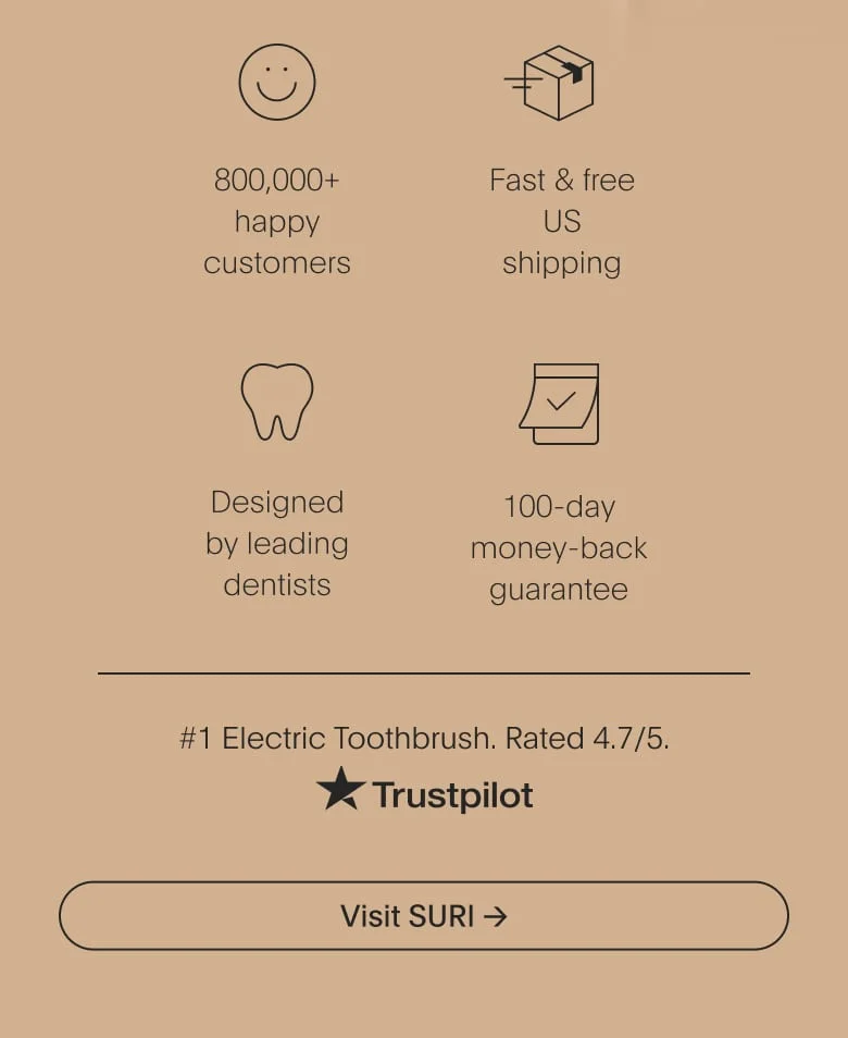designed by leading dentists | 100-day money-back guarantee | 900,000+ happy customers | fast & free uk shipping - visit suri