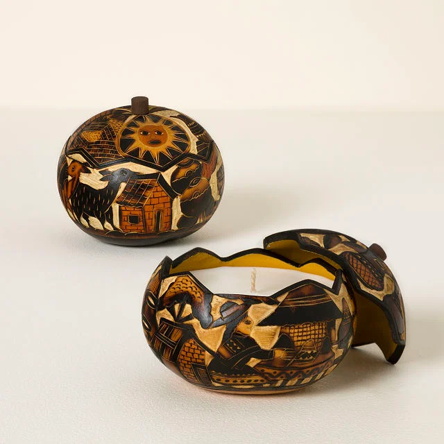 Hand Carved Peruvian Gourd Candle