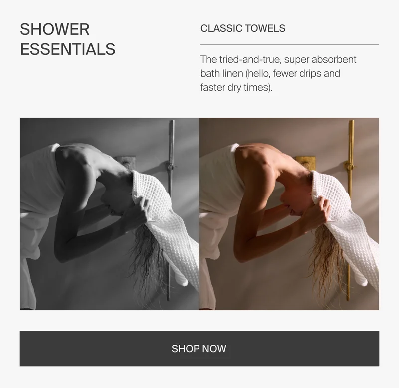 Shower essentials. The tried-and-true super absorbent bath linen. Shop Towels