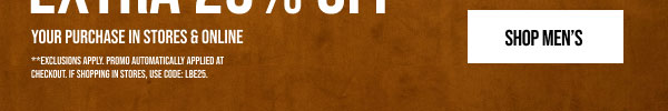 Extra 25% off Shop Men's