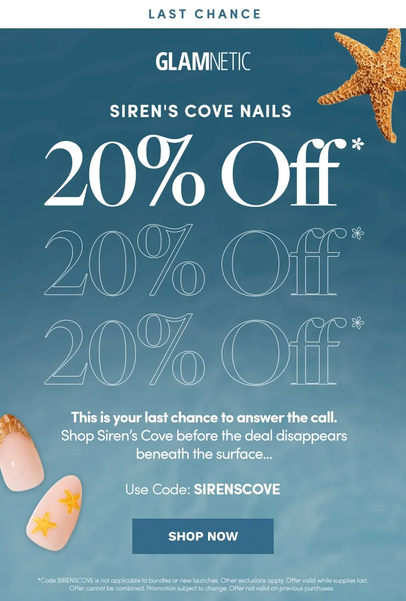 This is your last chance to shop 20% off the Siren’s Cove Nails Anniversary Collection with code SIRENSCOVE.