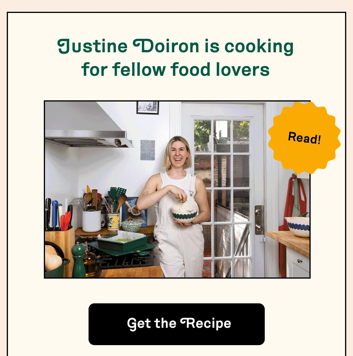 Justine Doiron is cooking for fellow food lovers