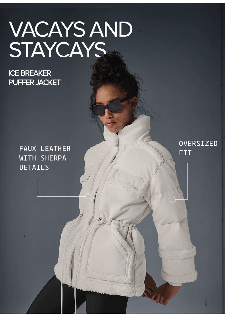 VACYAS AND STAYCAYS. Ice Breaker Puffer Jacket. Faux Leather With Sherpa Details. Oversized Fit