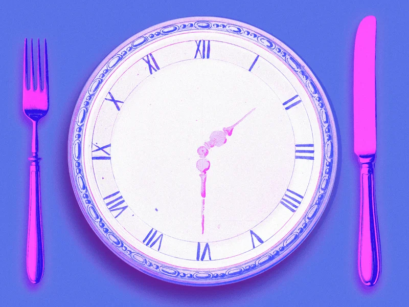 Image may contain: intermittent fasting, intermittent fasting benefits, Analog Clock, Clock, and Plate