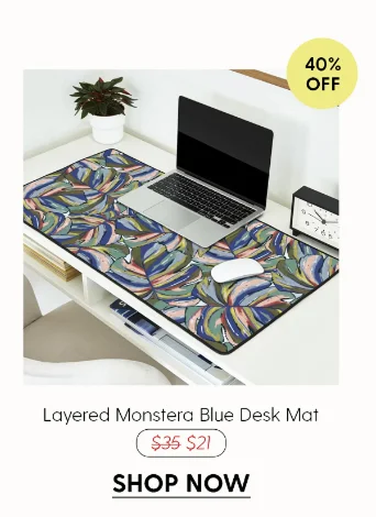 Layered Monstera - Blue Desk Mat