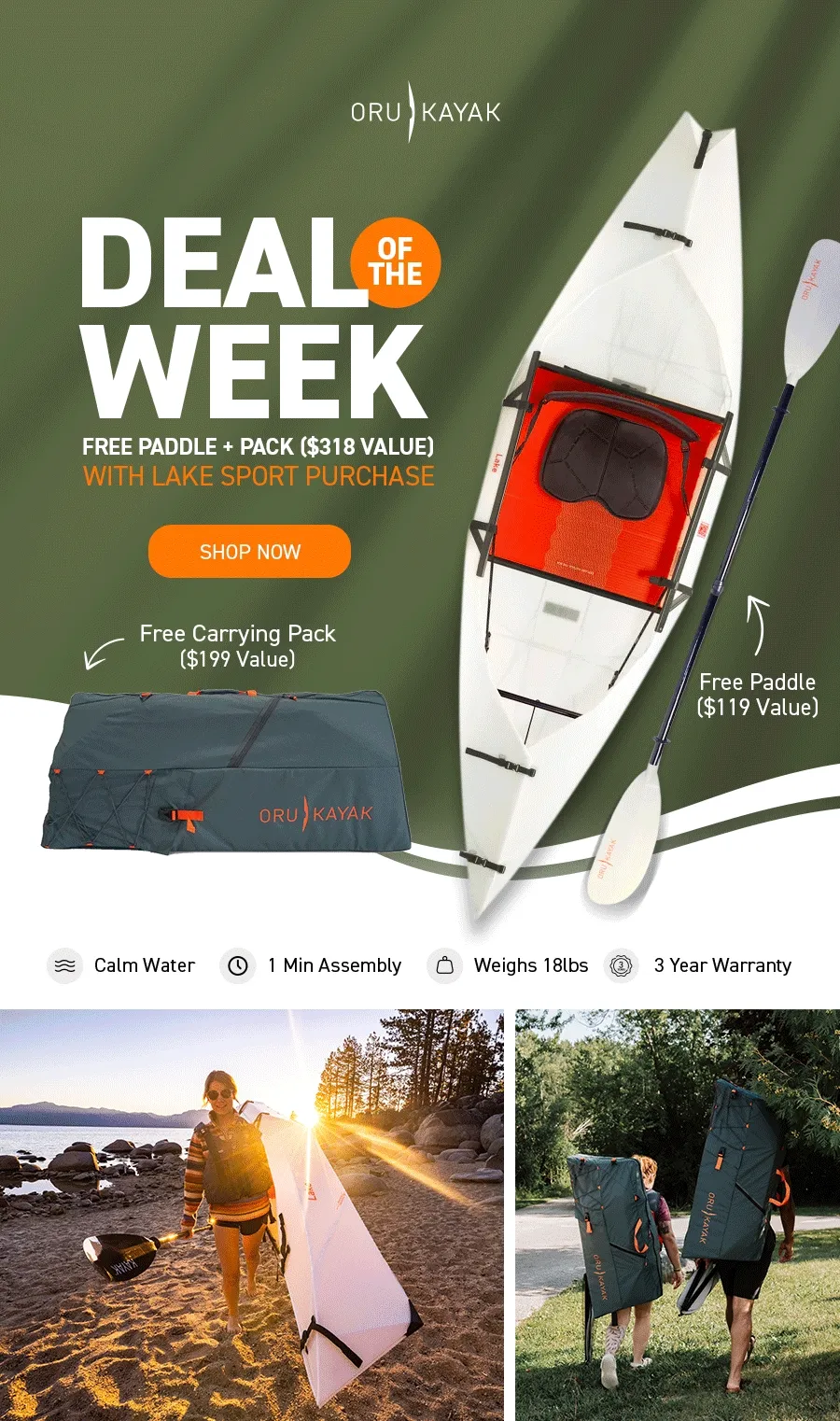 New Deal of the Week! Get a Free Paddle + Carrying Pack ($318 Value) with Lake Sport Purchase