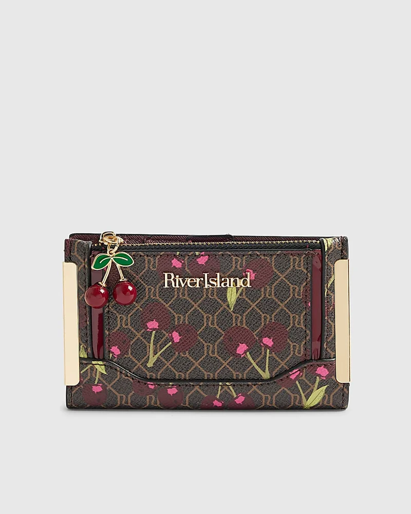 Brown Cherry Monogram Print Mini Purse