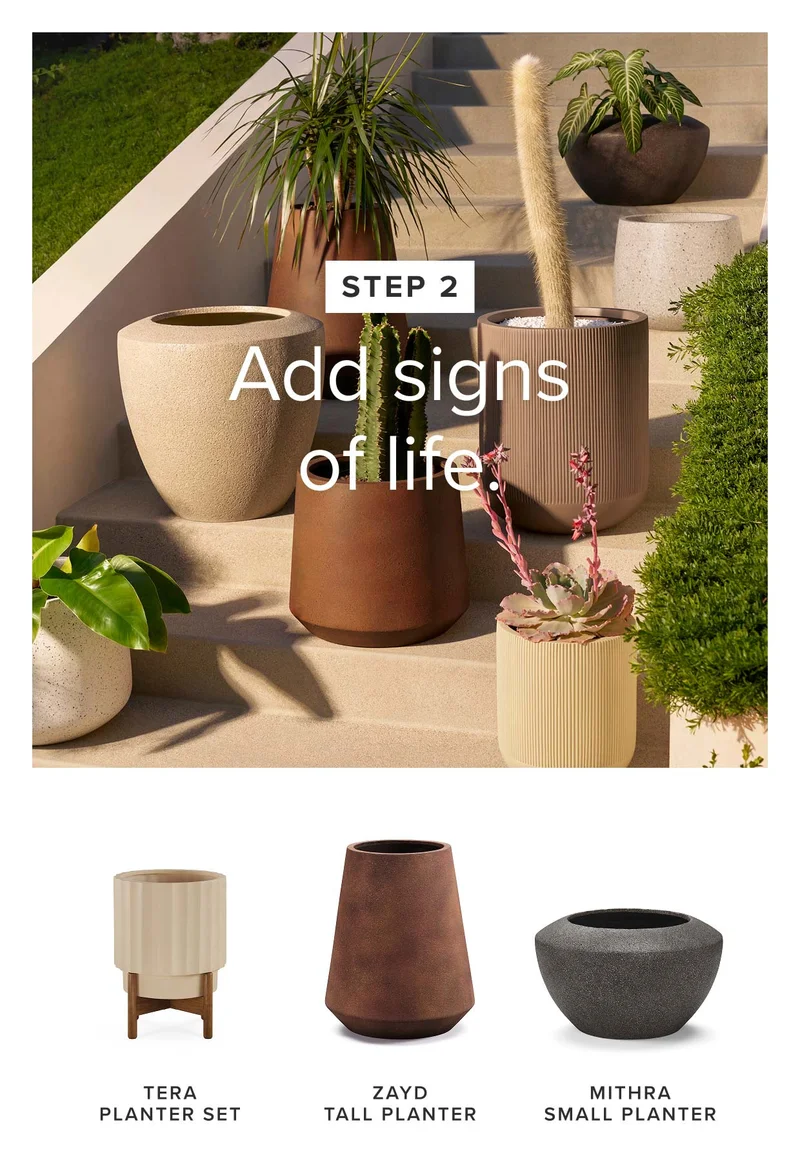 Add signs of life: shop planters.