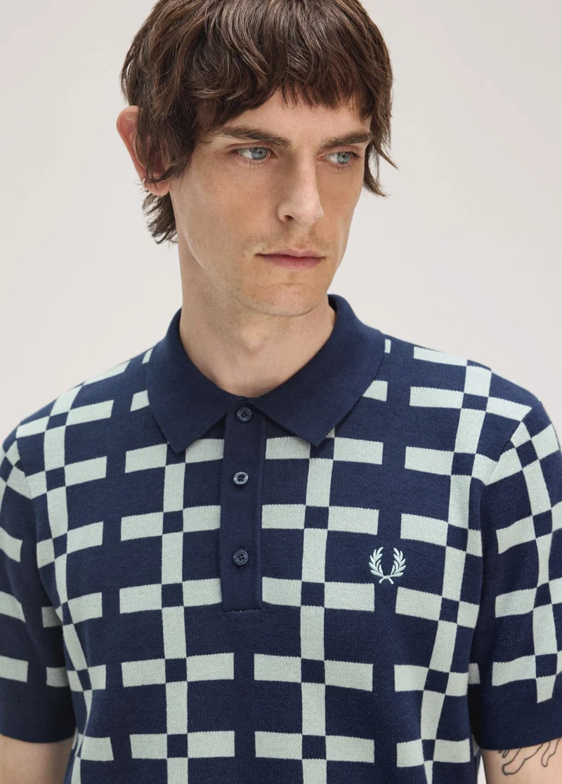 Fred Perry Tennis Blue Knitted Polo Shirt