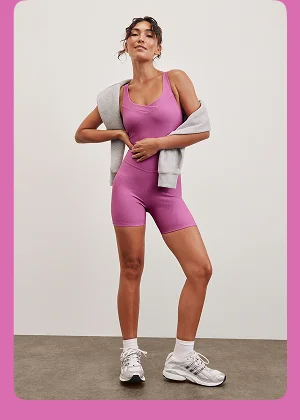 Routine Ribbed Biker Jumpsuit in Sunset Violet