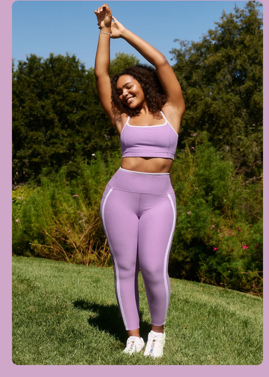Spacedye New Moves High Waisted Midi Legging in Lilac Petal Heather/Cloud White