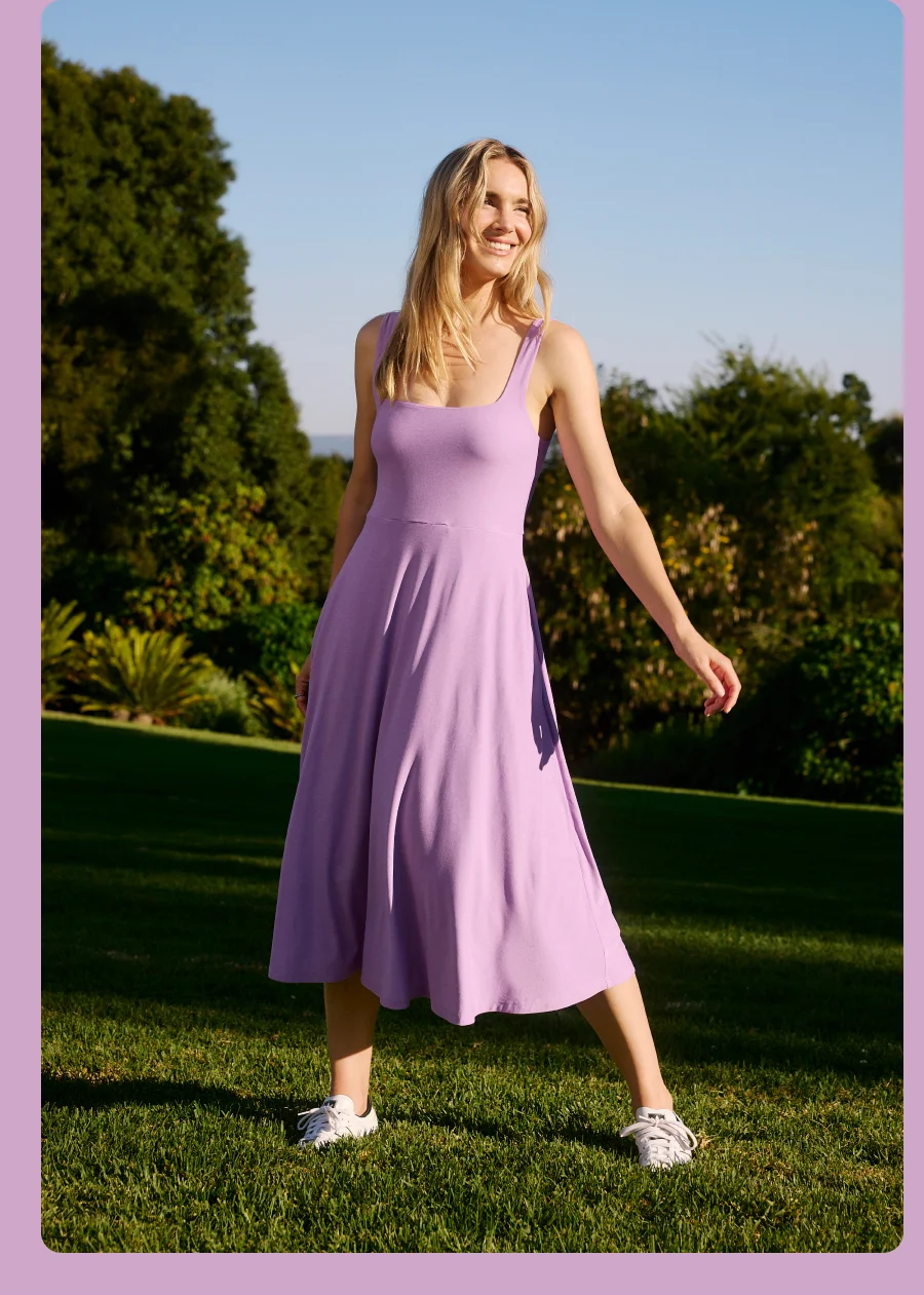 Featherweight At The Ready Square Neck Dress in Lilac Petal Heather