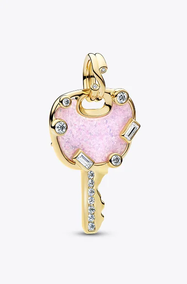 Opalescent Pink Love Key Large Dangle Charm