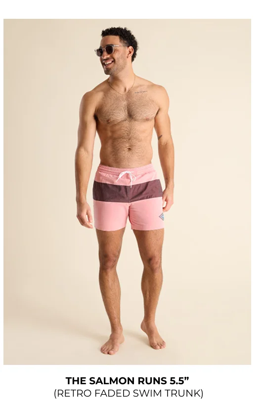 Retro Faded Swim Trunk: The Salmon Runs 5.5"