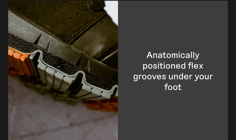 Anatomically positioned flex grooves under your foot