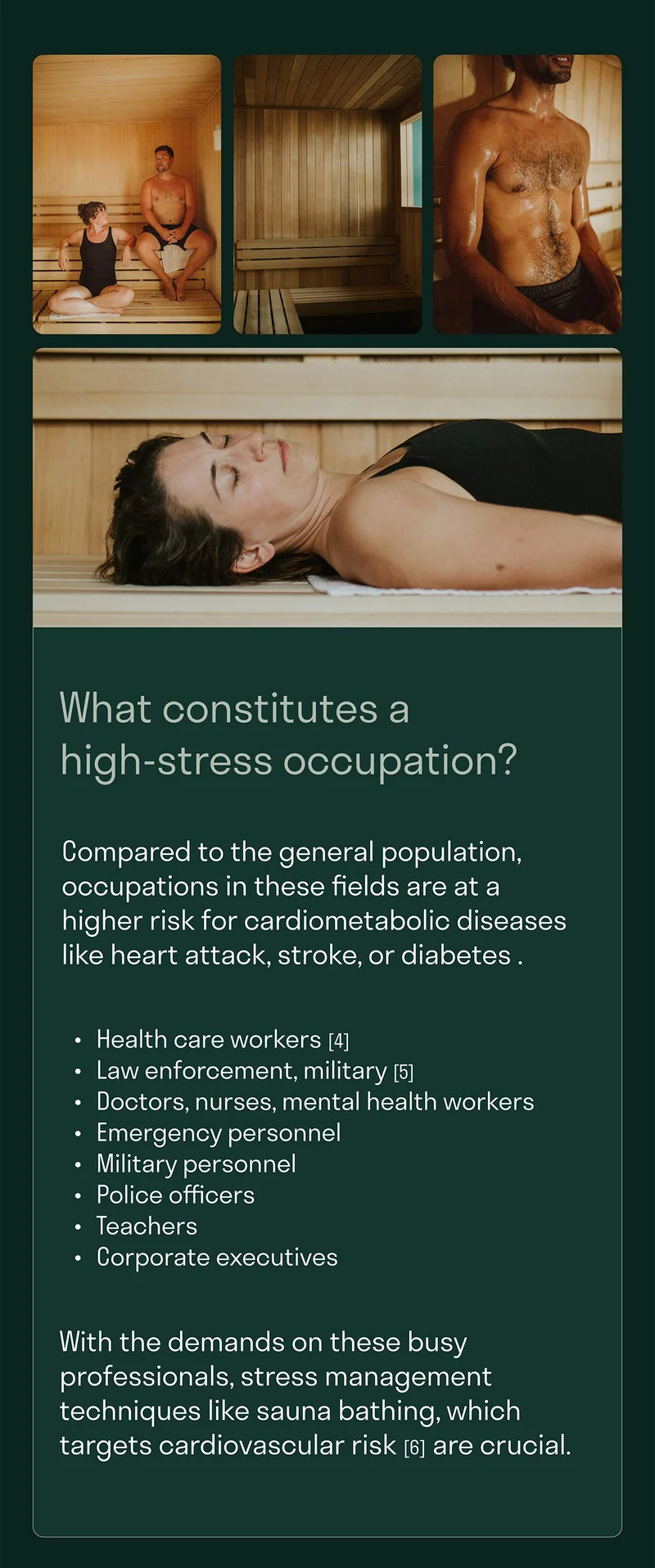 Compared to the general population, occupations in these fields are at a higher risk for cardiometabolic diseases like heart attack, stroke, or diabetes .