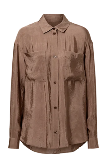 Semi-Sheer Golden Hour Button Down Long Sleeve - brown