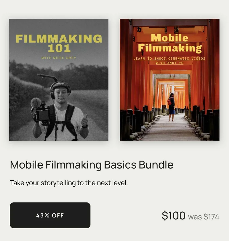 Mobile Filmmaking Basics Bundle - Take your storytelling to the next level. 43% off - $100 was $174