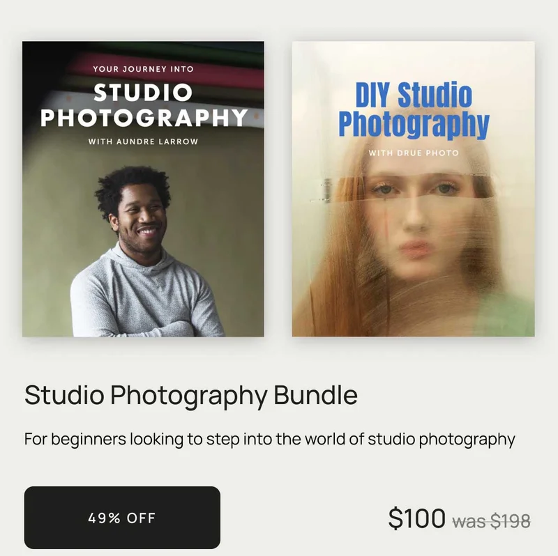 Studio Photography Bundle - For beginners looking to step into the world of studio photography - 49% off - $100 was $198