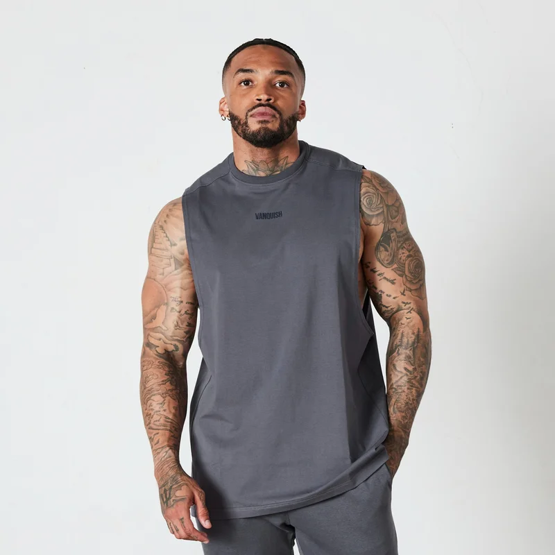 Image of Vanquish Essential Denim Blue Oversized Sleeveless T Shirt