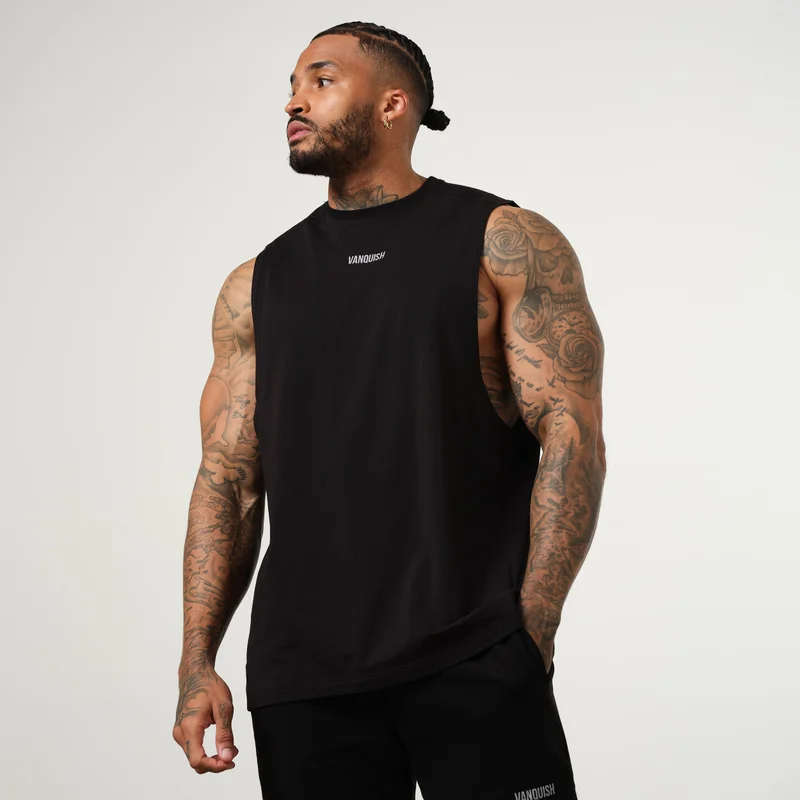 Image of Vanquish Essential Black Oversized Sleeveless T Shirt
