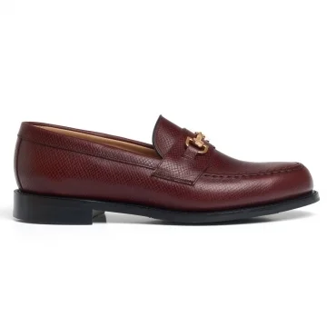Harvey D Horsebit Loafer in Cognac Hatched Grain Leather