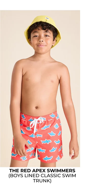 Boys Lined Classic Swim Trunk: The Red Apex Swimmers