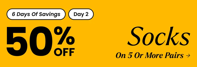 Headline: 5+ Pairs Of Socks For 50% Off