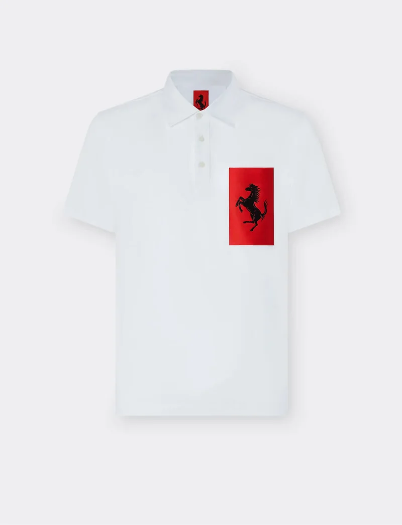 Cotton polo shirt with Prancing Horse pocket