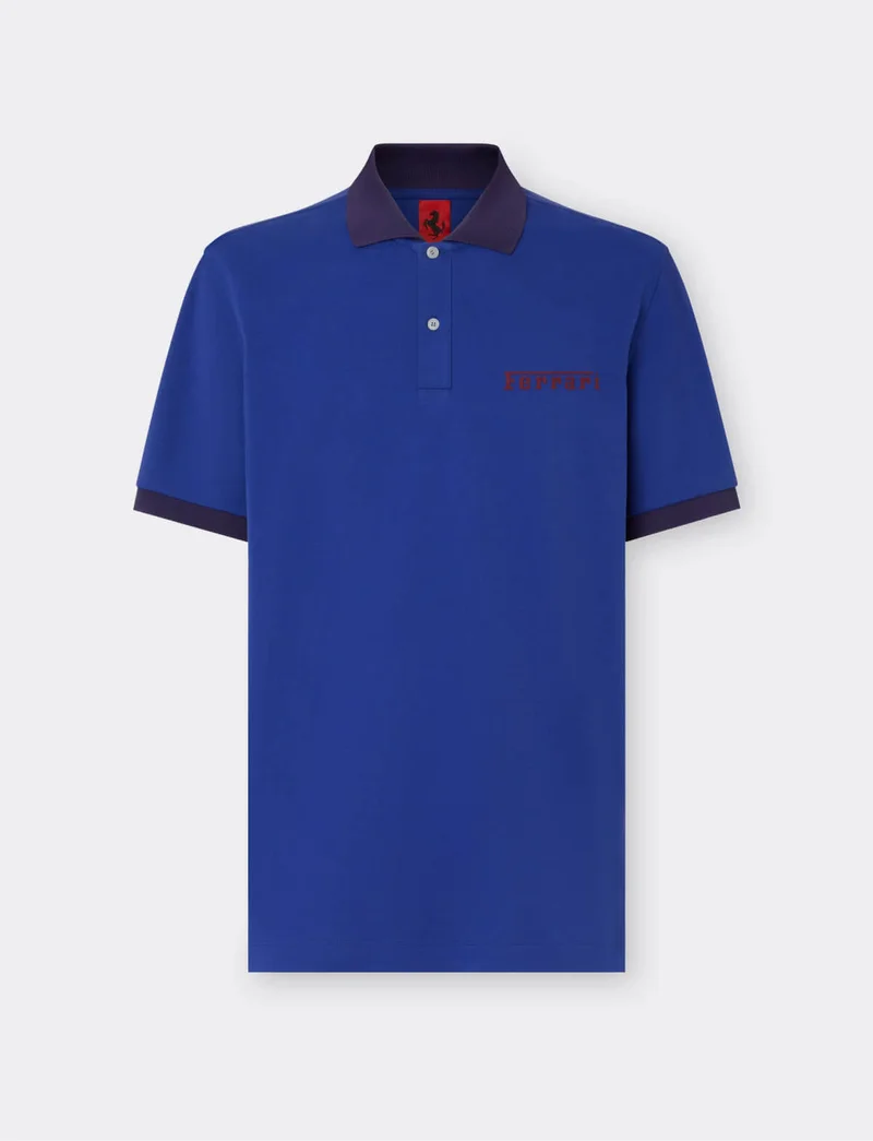 Short-sleeve cotton polo shirt with Ferrari logo