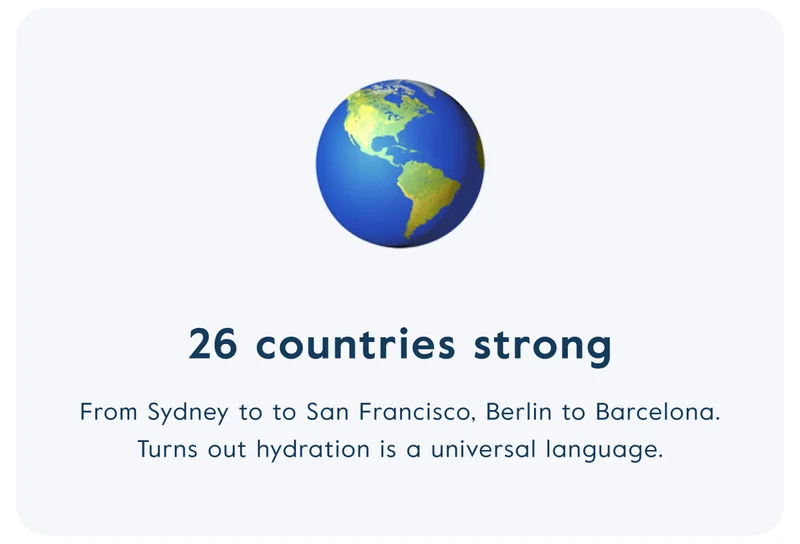 26 countries strong. From Sydney to to San Francisco, Berlin to Barcelona. Turns out hydration is a universal language.