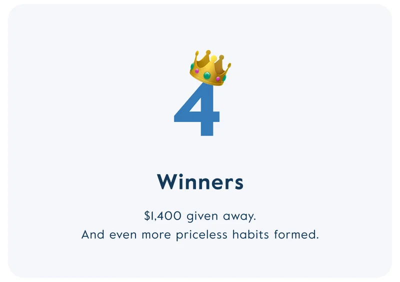 4 winners. $1,400 given away.  And even more priceless habits formed.