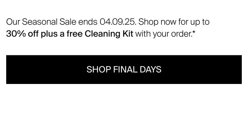 Our Seasonal Sale ends Sunday at midnight.  Shop now to get up to 30% off&nbsp;must-have camera         gear plus a free Cleaning Kit with your order.*