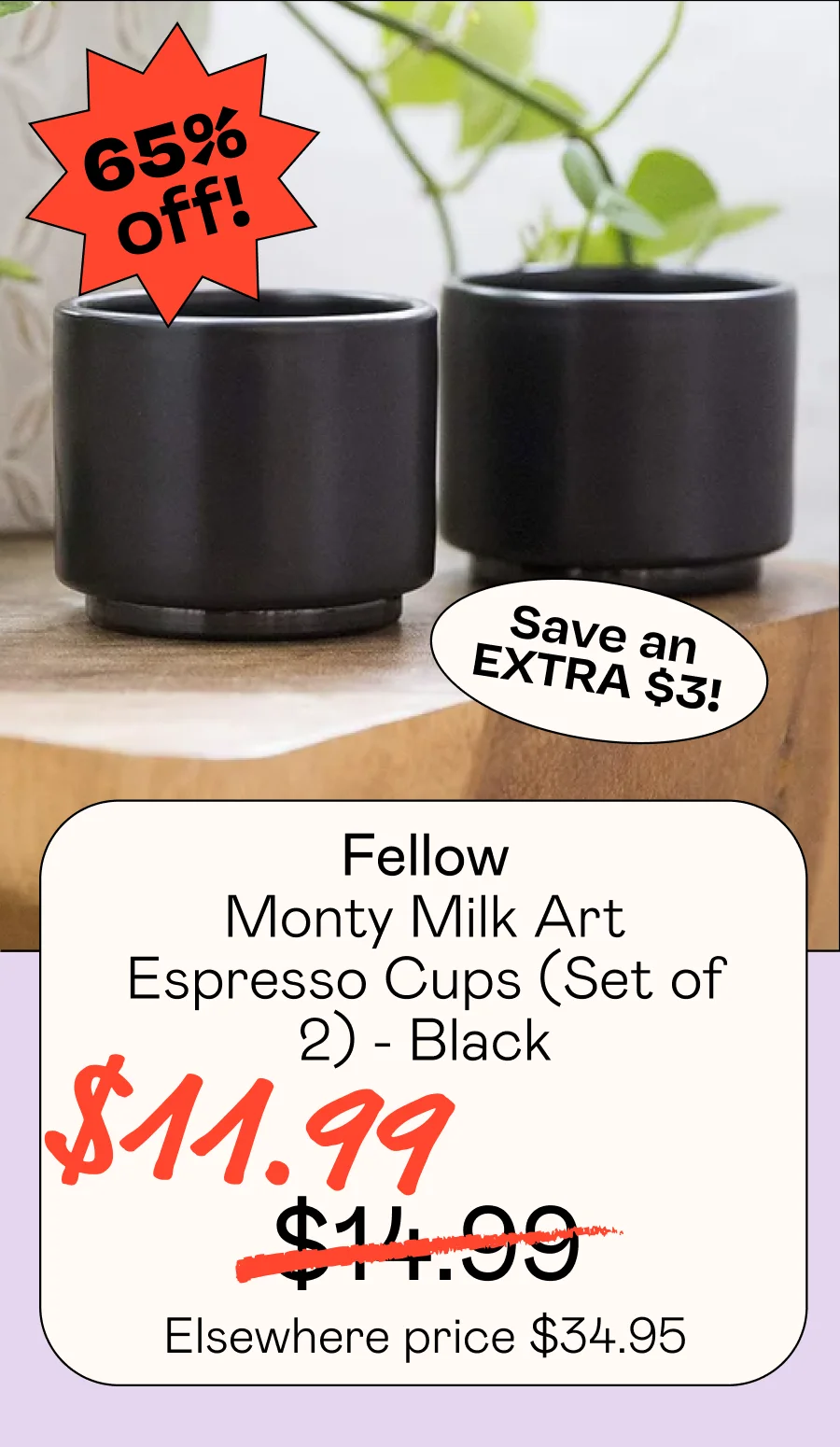 Monty Milk Art Espresso Cups (Set of 2 - Black)