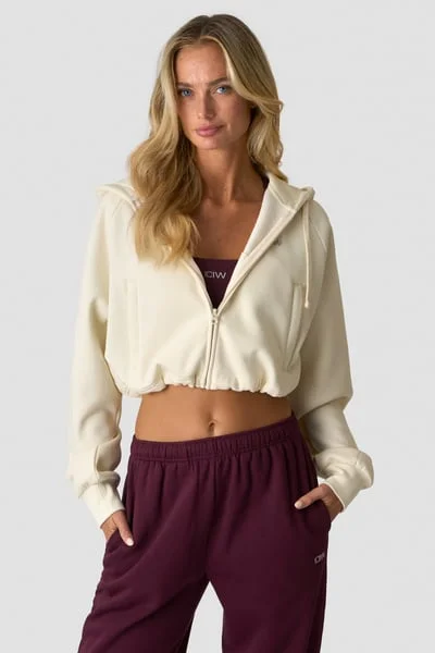 Image of Everyday Cropped Zipper Hoodie Cream
