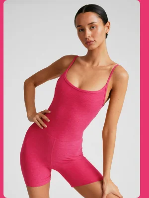 Spacedye Keep Pace Biker Jumpsuit in Vivid Pink Heather