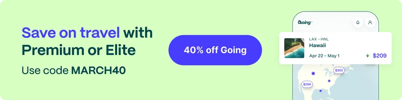 Save on travel with Premium or Elite. Use code MARCH40. 40% off Going.