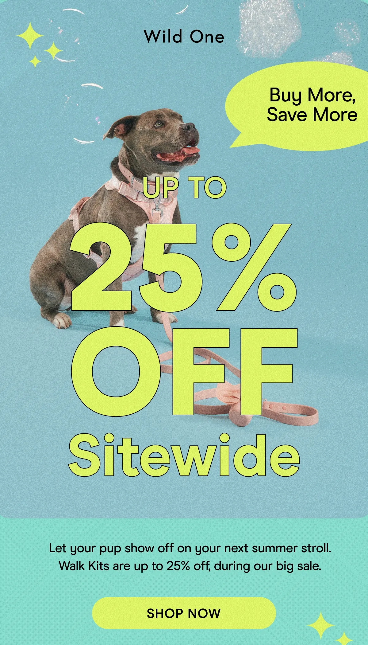 Let your pup show off on your next summer stroll. Walk Kits are up to 25% off, during our big sale.