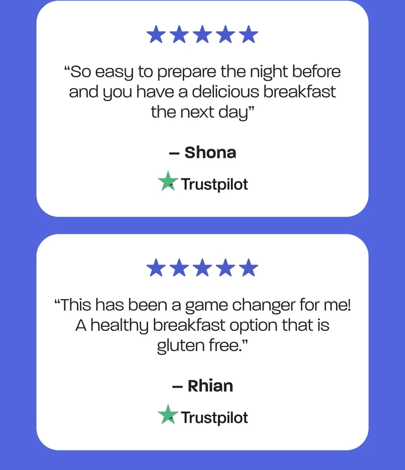 ***** “So easy to prepare the night before and you have a delicious breakfast the next day” – Shona  ***** “This has been a game changer for me! A healthy breakfast option that is gluten free.” – Rhian