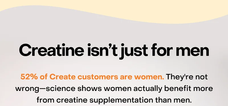 Creatine Isn't Just for Men: 52% of Create customers are women. They're not wrong—science shows women actually benefit more from creatine supplementation than men.